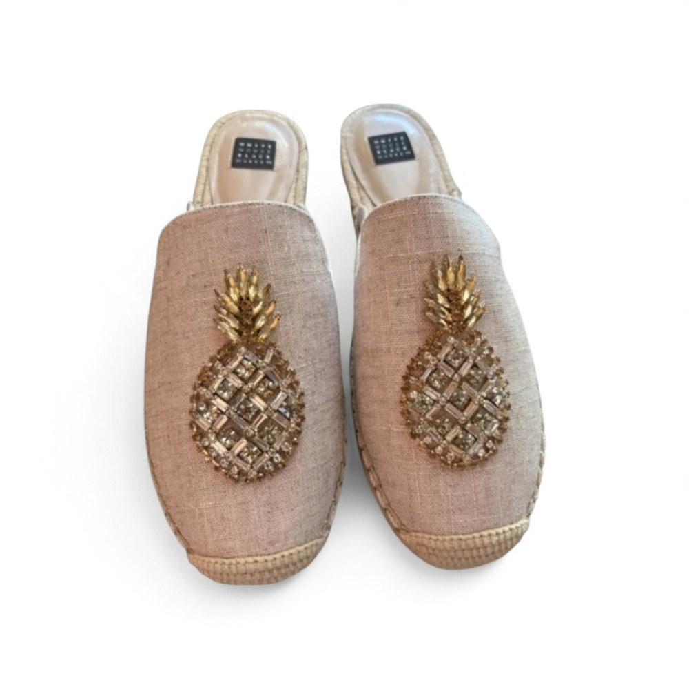 WHBM JOSI JEWELED PINEAPPLE ESPRADILLE SLIDE SIZE 9